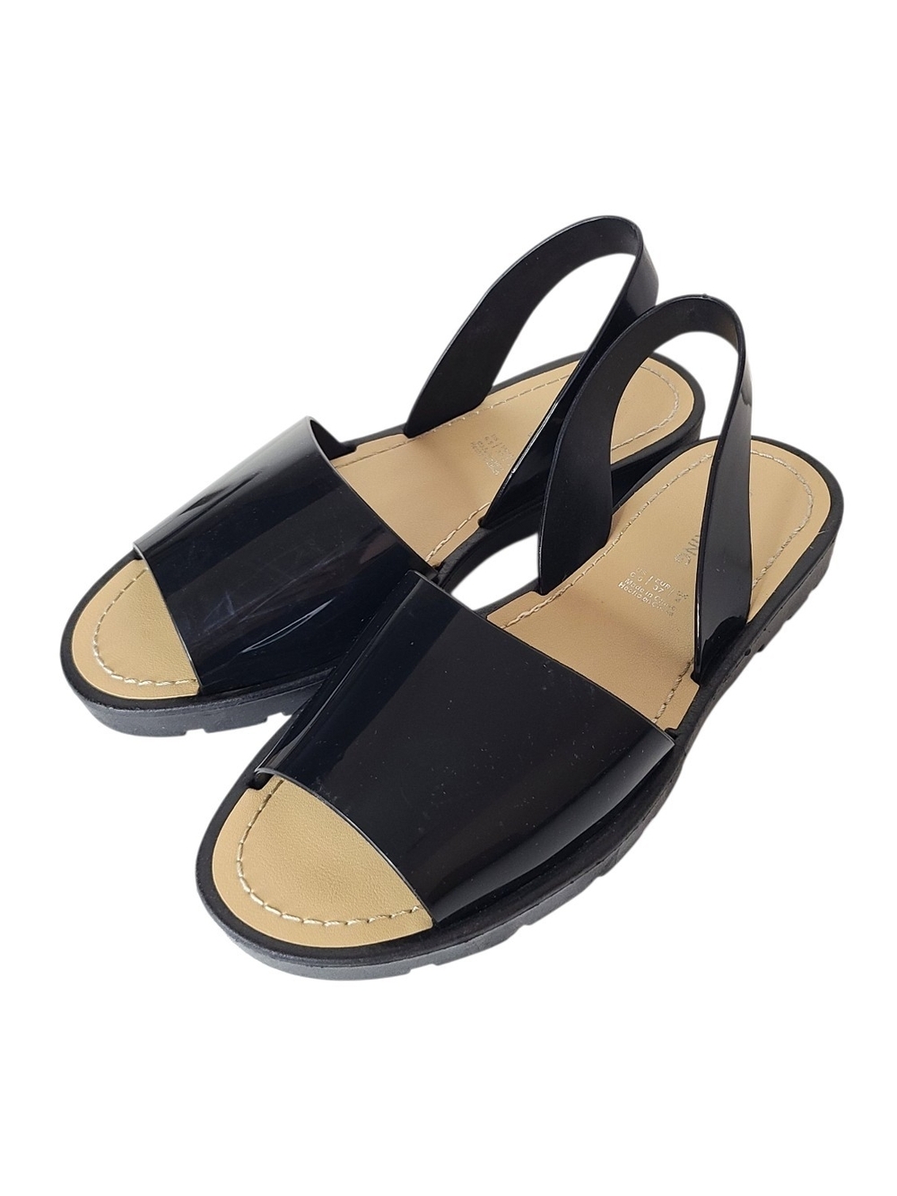Call It Spring Black Patent Open-Toe Slingback Jelly Sandals
